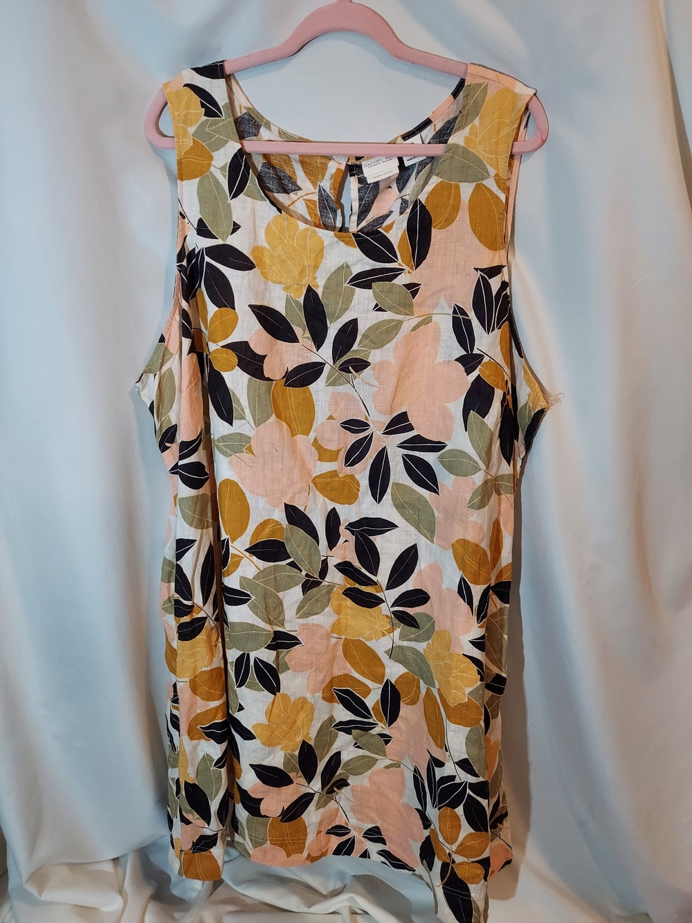 Rachel Zoe 100% Linen Botanical Floral Shift Dress Boho 3X